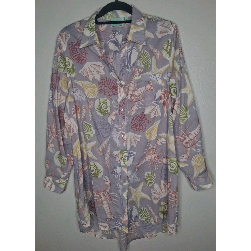 True Desitnation Tropical Lobster Seasheel Cover Up Shirt Dress Lavender Beach M